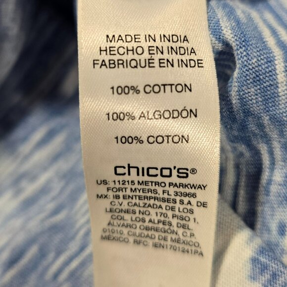 Chico's Cold Shoulder Batik Look Short Sleeve Cotton Shirt Size 3 - Picture 6 of 6